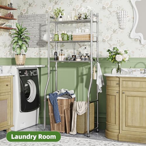 3-Tier Over-the-Toilet Storage Rack with Paper Holder and Hooks, Chrome