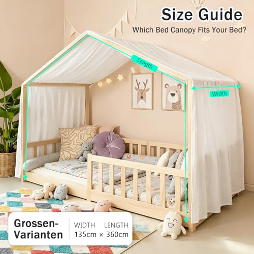 Pink Cotton Princess Bed Canopy - Kids House-Style Bedroom Curtain Drapes