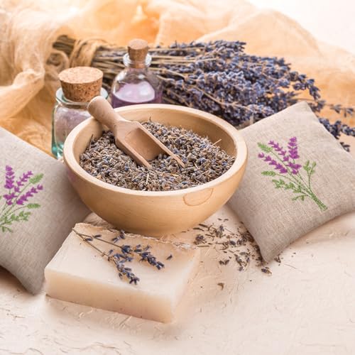 6-Pack Embroidered Linen Lavender Sachet Bags - 6x6 Inch Reusable Pouches