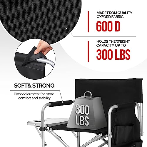 Portable Folding Director's Chair with Side Table & Footrest, Black