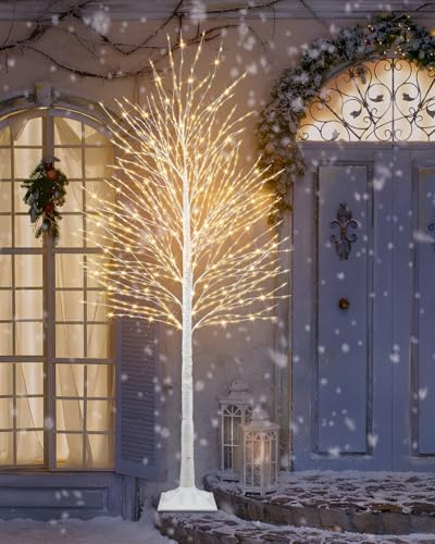 Miyukyee 7ft LED Lighted Birch Tree for Christmas & Holiday Decor