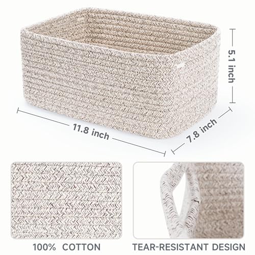 3 Pack Small Woven Cotton Rope Storage Baskets with Handles