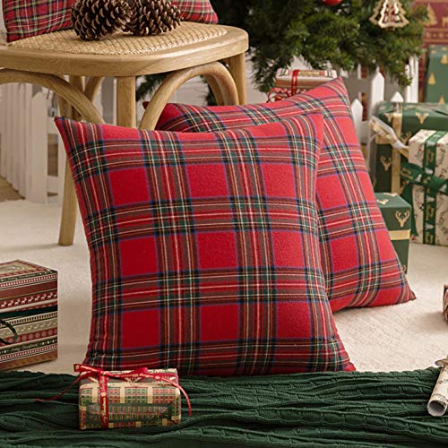 AQOTHES Christmas Plaid Throw Pillow Covers Set of 2 18x18 Inches Red & Green