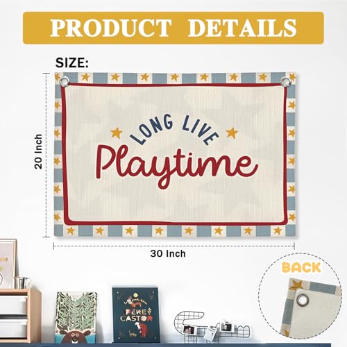 Long Live Playtime Linen Canvas Banner - 30x20 Inch Nursery Wall Decor