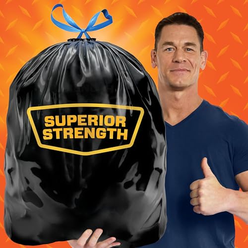 Hefty Strong 30 Gallon Trash Bags with Drawstrings, Black, 74 Count