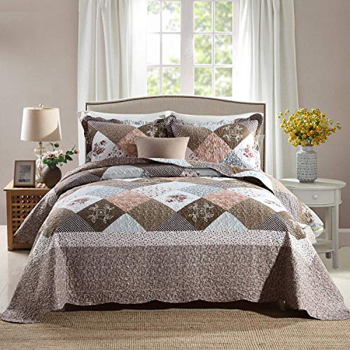 HoneiLife Floral King Quilt Set - 3 Piece Reversible Microfiber Bedspread