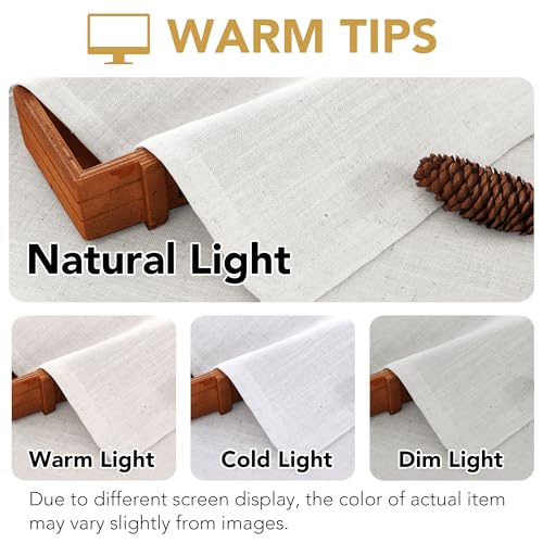 H.VERSAILTEX Linen Curtains with Valance 108 Inch Length for Living Room Boho Window Curtain, Drapes 2 Panels Set for Farmhouse Treatments Rod Pocket/Ring Top for Bedroom 52 x 108 Inch, Natural White