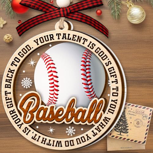 Baseball Christmas Ornament - Wooden Holiday Keepsake for Tree Decor