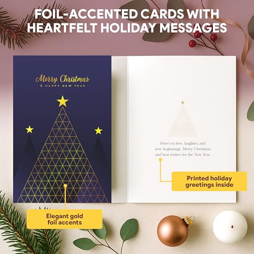 Decorably 24 Count Gold Foil Minimalist Christmas Cards with Envelopes