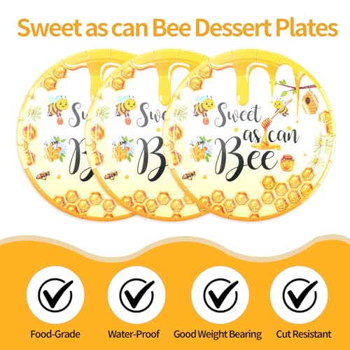 50-Pack Bee Theme Disposable Paper Dessert Plates for Party, Baby Shower & Birthday