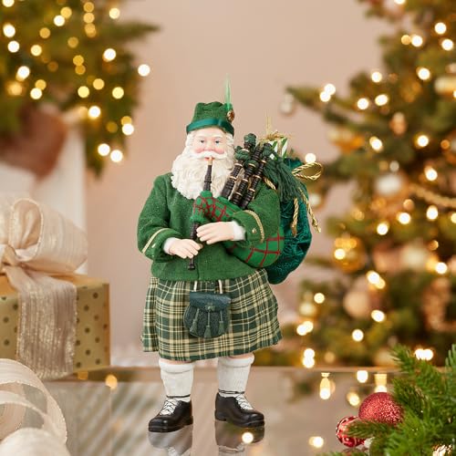 Kurt Adler 10.5-Inch Irish Bagpiper Santa Ornament - Musical Christmas Decoration