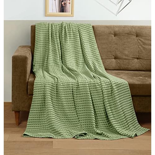 Utopia Bedding Sage Green 100% Cotton Waffle Blanket 300 GSM [Twin - 90x72 Inch] Soft Lightweight Breathable Bed Blanket for All Season