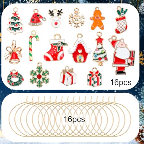 16 Pcs Christmas Wine Glass Charms - Holiday Drink Markers & Party Favors
