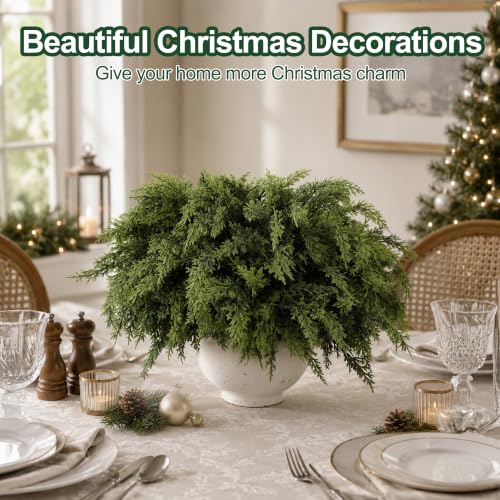 GlimLit 12Pcs 18in Real-Touch Cedar Branches - Green, Artificial Foliage
