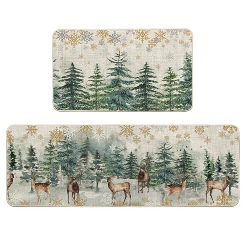 Christmas Kitchen Mats & Placemats Set - Deer Holiday Decor