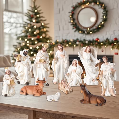 11-Piece Resin Nativity Scene Set - 8.4 Inch Christmas Tabletop Decor