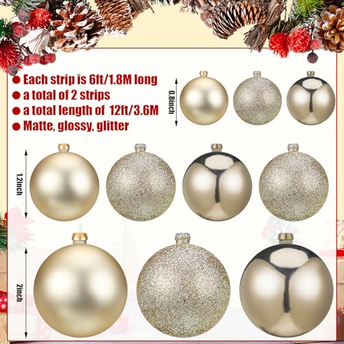 Champagne Gold Christmas Ball Garland, 6 ft Holiday Ornament Garland (2 Pack)