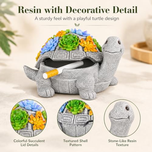 Decorative Turtle Ashtray with Lid - Resin Smokeless Outdoor Ash Tray