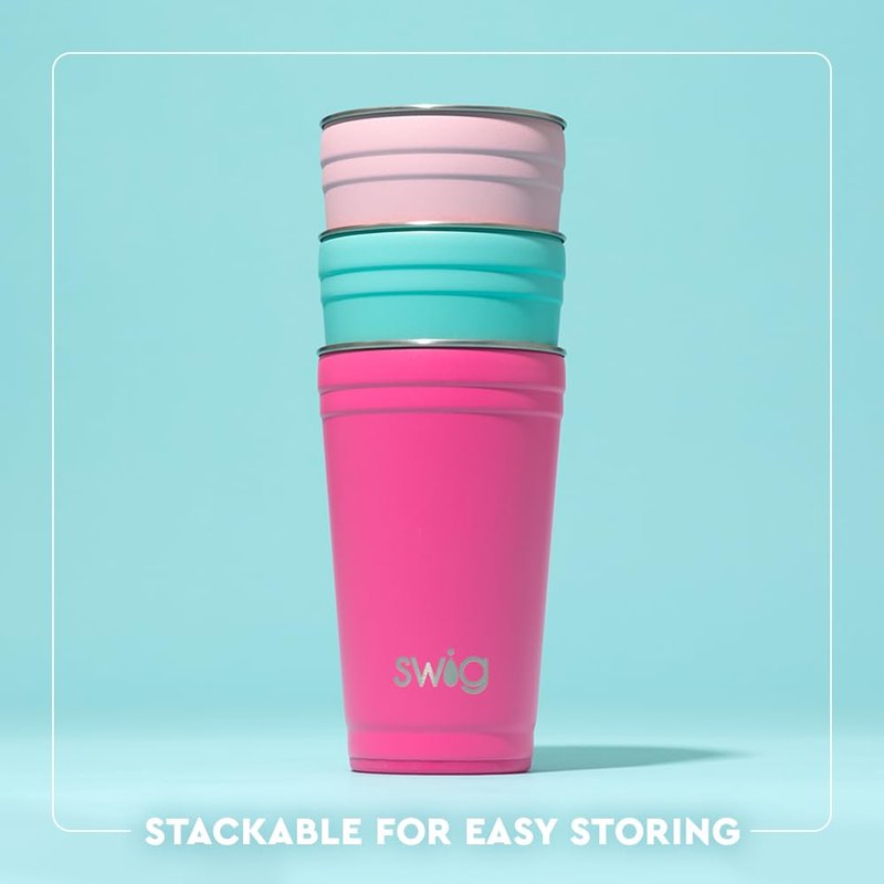 Swig Life 24oz Party Cup, Stackable Insulated Travel Coffee Tumbler with EZ Slider Lid, Cup Holder Friendly, Stainless Steel 24 oz Tumbler, Reusable Coffee Mug (Shimmer Buttercup)