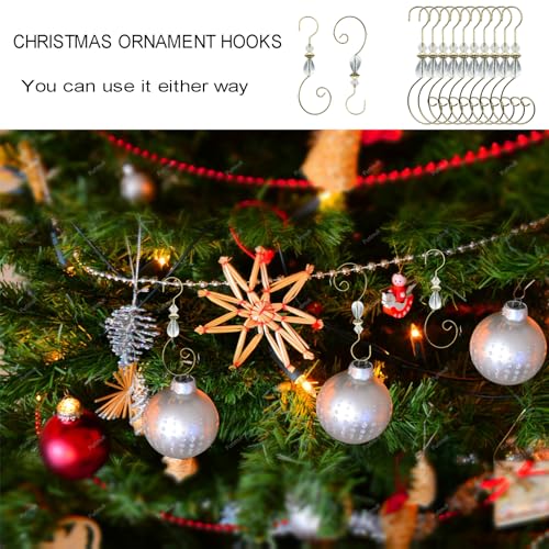 Crystal Beaded Christmas Ornament Hooks - 20 Pack S-Shaped Hangers