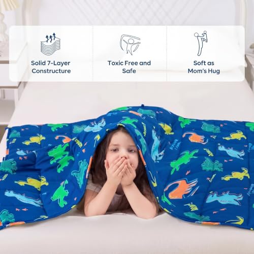 Kivik Kids Weighted Blanket 3lbs (36"x48") - Soft Blue Dinosaur Print