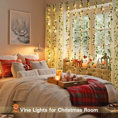 Artificial Ivy Vine Curtain Lights - 200 LED 6.5x6.5ft USB Fairy Lights