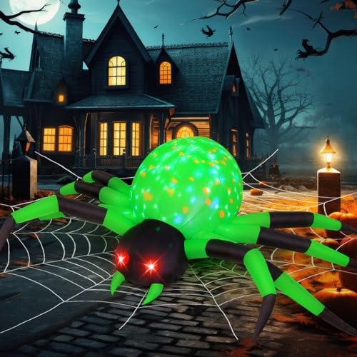 9FT Halloween Inflatable Green Spider Outdoor Lawn Decor with Built-In LEDs