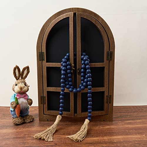 59-Inch Navy Blue Wood Bead Garland with Tassels, Rustic Farmhouse Decor