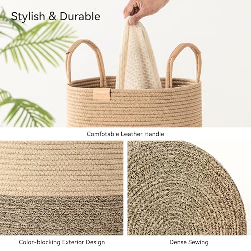 Extra Large 95L Cotton Rope Laundry Hamper with Leather Handles