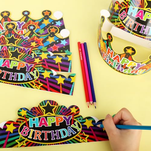 Birthday Party Crowns - 30 Pack Paper Happy Birthday Hats for Kids Party