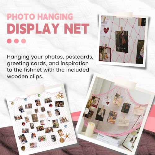 Decorative Cotton Fish Net for Photo Display, 79 x 59 Inch Pink Wall Decor