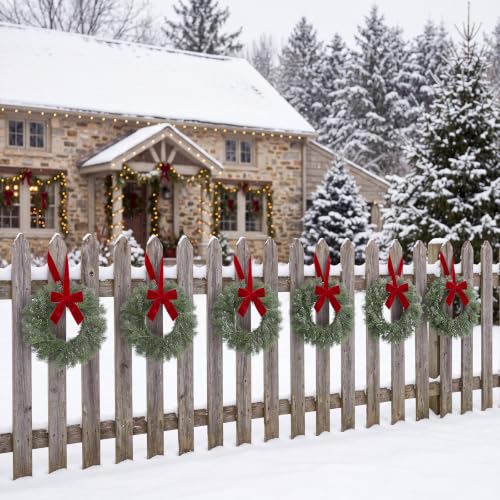Retrowavy 18 Pack 12 Inch Artificial Christmas Wreaths with Red Bows - Small Decor Set