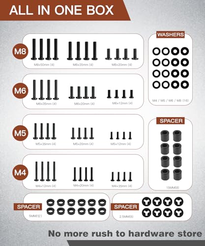 92-Piece TV Wall Mount Hardware Kit, Universal M4 M5 M6 M8 Screw Set