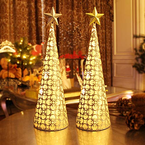 Lighted Christmas Tabletop Centerpieces - Set of 2 Gold & Silver LED Ornaments