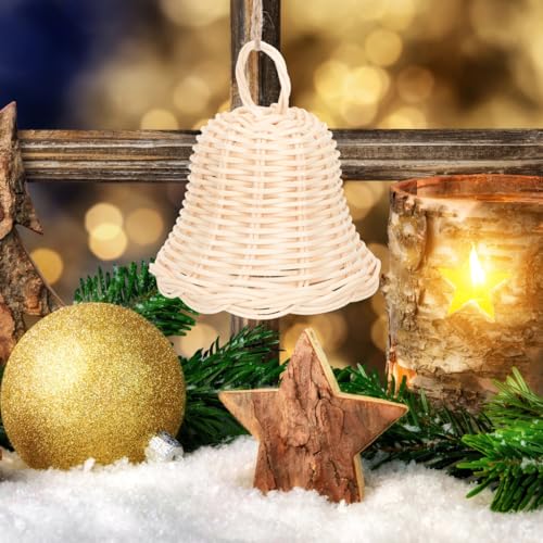 5-Pack Woven Rattan Bell Ornaments for Rustic Farmhouse Christmas Decor