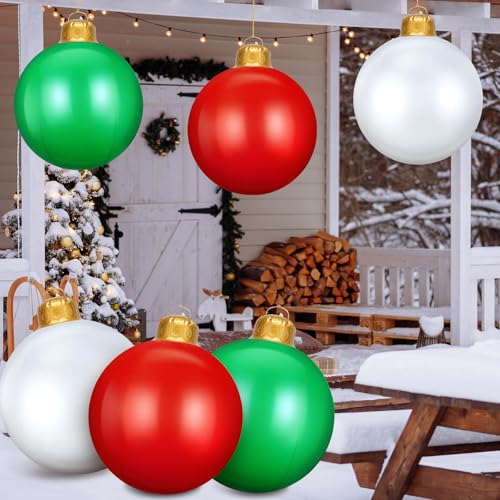 DERTE 6-Pack 24in Inflatable Christmas Ball Ornaments for Outdoor Yard Display