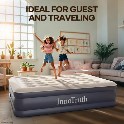 InnoTruth Grey 18-Inch Queen Air Mattress with Built-In Pump for Guest & Camping