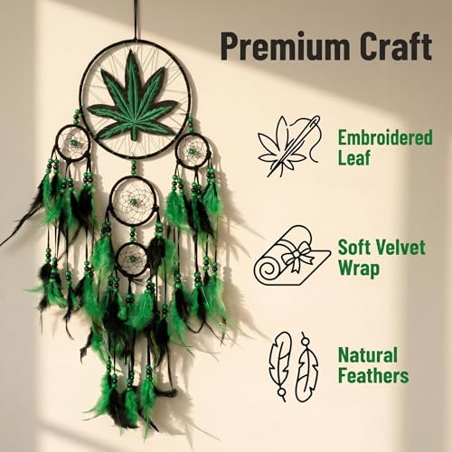 5-Ring Green Leaf Dream Catcher Wall Hanging Bohemian Home Decor