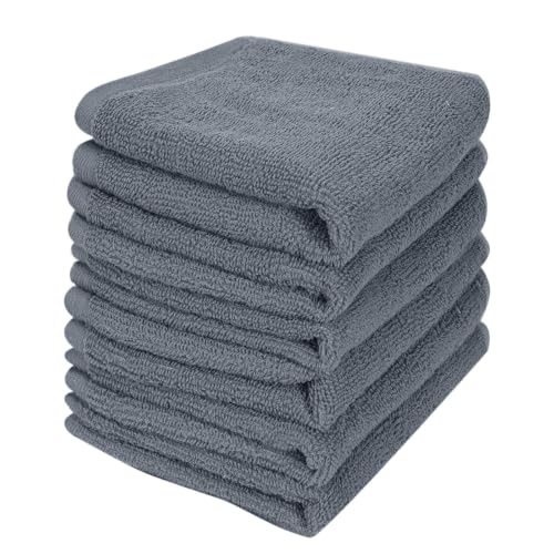 Grey 6-Pack Cotton Washcloths 12x12 Inches - Soft, Absorbent & Durable