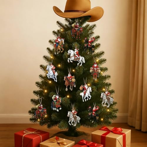 Huwena Vintage Santa Claus on Horse Wooden Christmas Ornaments - 30 Pack
