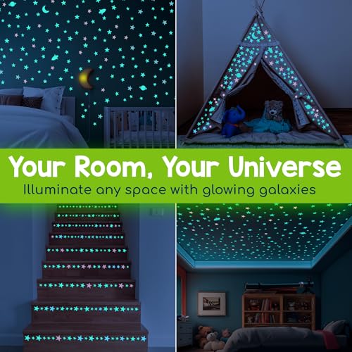 280-Piece Glow in the Dark Stars, Moon, and Planet Wall Decals for Ceiling