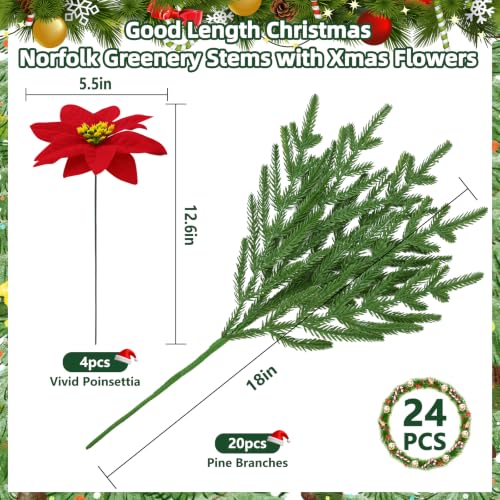 20 Pcs 18" Lifelike Touch Artificial Norfolk Pine Stems for Vase DIY