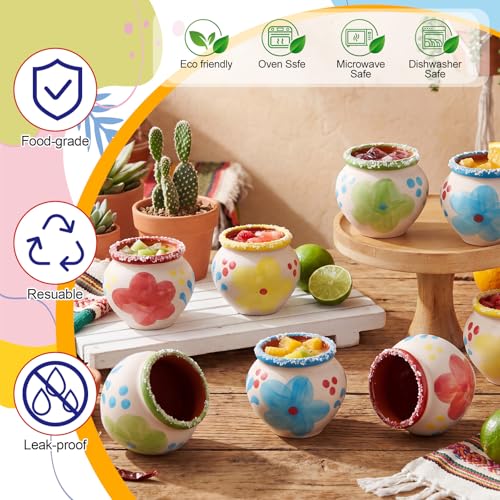 Gejoy 12 Pcs Bloom Mexican Cantaritos De Barro 3oz Clay Shot Cups for Tequila & Cocktails