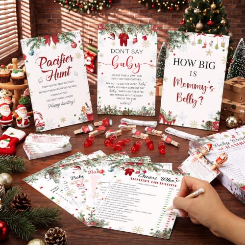 Red Christmas Santa Baby Shower Games Set 476 pcs Includes 9 Fun Activities