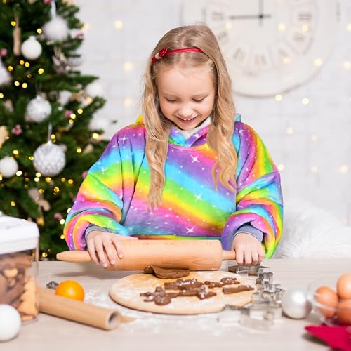 Solaris Rainbow Kids Wearable Blanket Hoodie Oversized Sherpa Fleece for Children