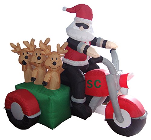 5ft Lighted Christmas Inflatable Santa with Reindeer & Motorcycle Yard Decor