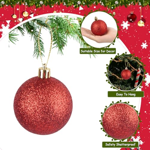 ChezMax Red Glitter Christmas Balls Ornaments - 20pcs 2.36'' Shatterproof Holiday Decor