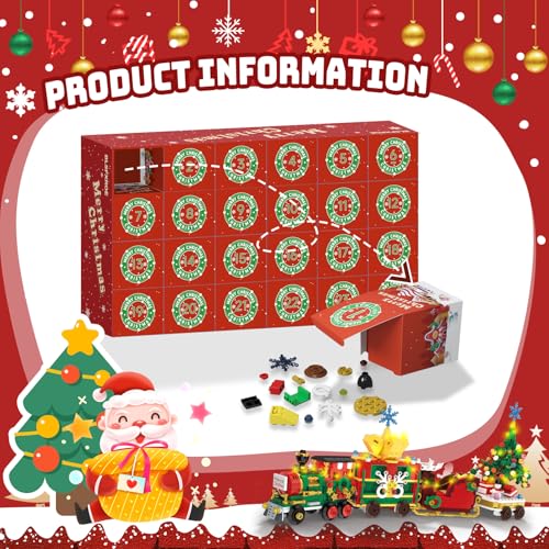 MINYSIC Advent Calendar 2025 Building Blocks Set with LED Light (Red/Green - Christmas Train)