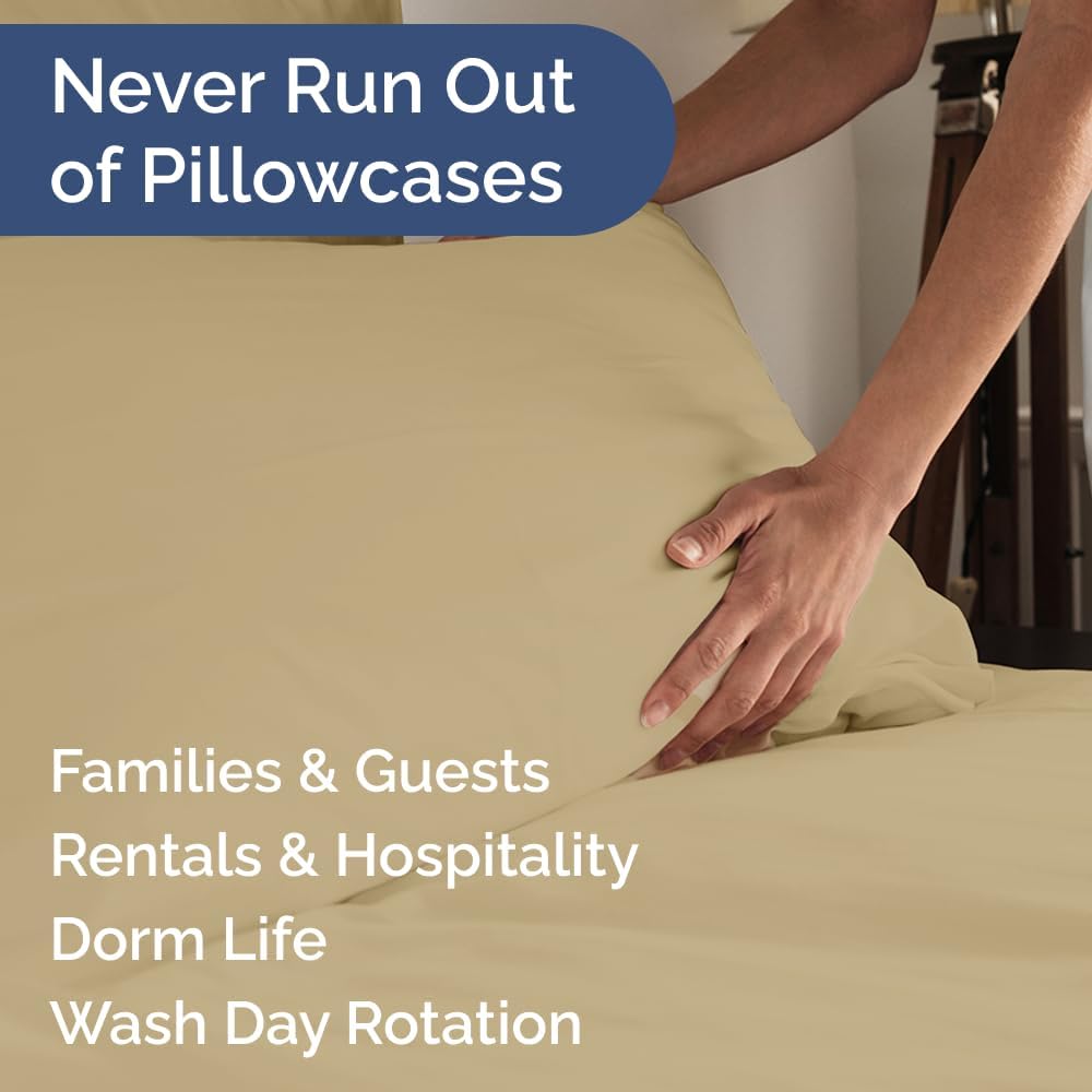 Ultra Soft Queen Pillow Cases Set of 10 | Hotel Quality, Wrinkle-Free & Easy-Care - Beige