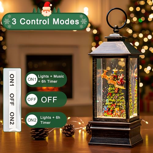 10.4" Musical Lighted Christmas Snow Globe Water Lantern - Flying Santa